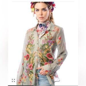 Floral Embroidered Sheer Blouse